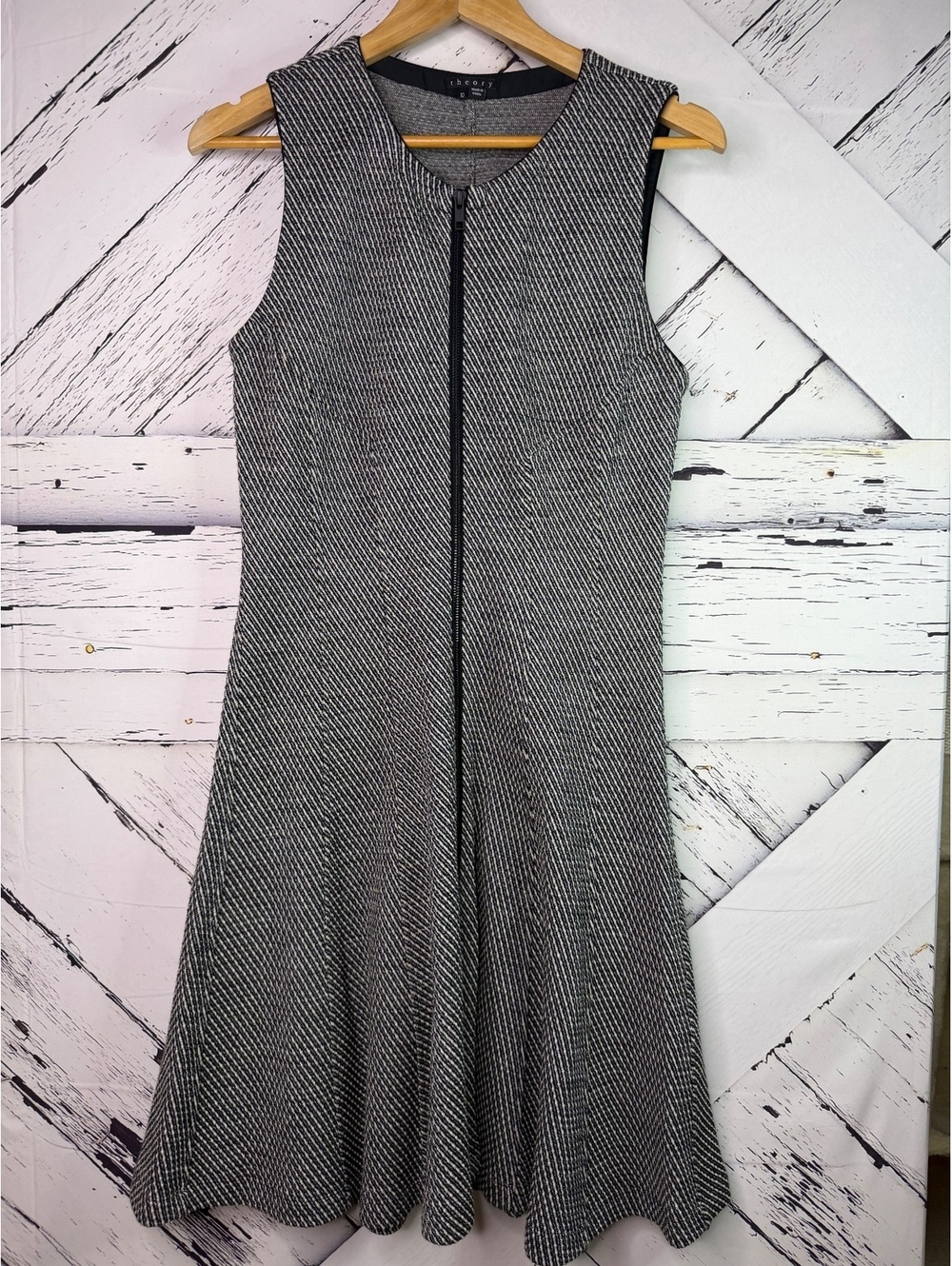 Theory Bonbi Luxury Minimalist Corporate Wool Blend Zip Front Dress Women’s 10